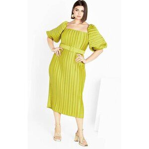City Chic Krista Pleat Midi Dress, Chartreuse Green, Plus Size 18, MOB, Cocktail